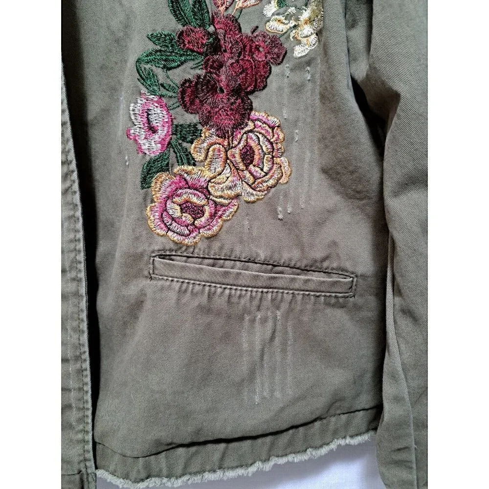 Charlotte Russe Green Flower Button Down Jacket Size L